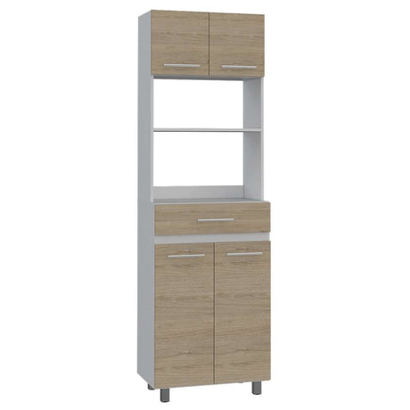 Mueble Microondas Luna Rovere y Blanco 62 cm con Cuatro Puertas, Entrepaño y Un Cajón - Muebles Organizadores | Bylmo