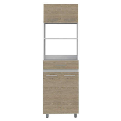 Mueble Microondas Luna Rovere y Blanco 62 cm con Cuatro Puertas, Entrepaño y Un Cajón - Muebles Organizadores | Bylmo