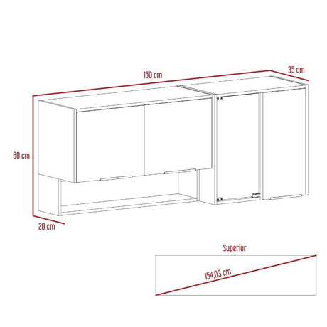 Mueble Superior con Cuatro Puertas Akita Onix y Blanco 150 cm - Cocinas | Bylmo