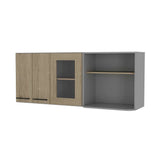 Mueble Superior de Cocina Hasselt Plus Rovere y Gris 150x60cm con Tres Puertas con Locero y con Espacio para Microondas - Cocinas | Bylmo