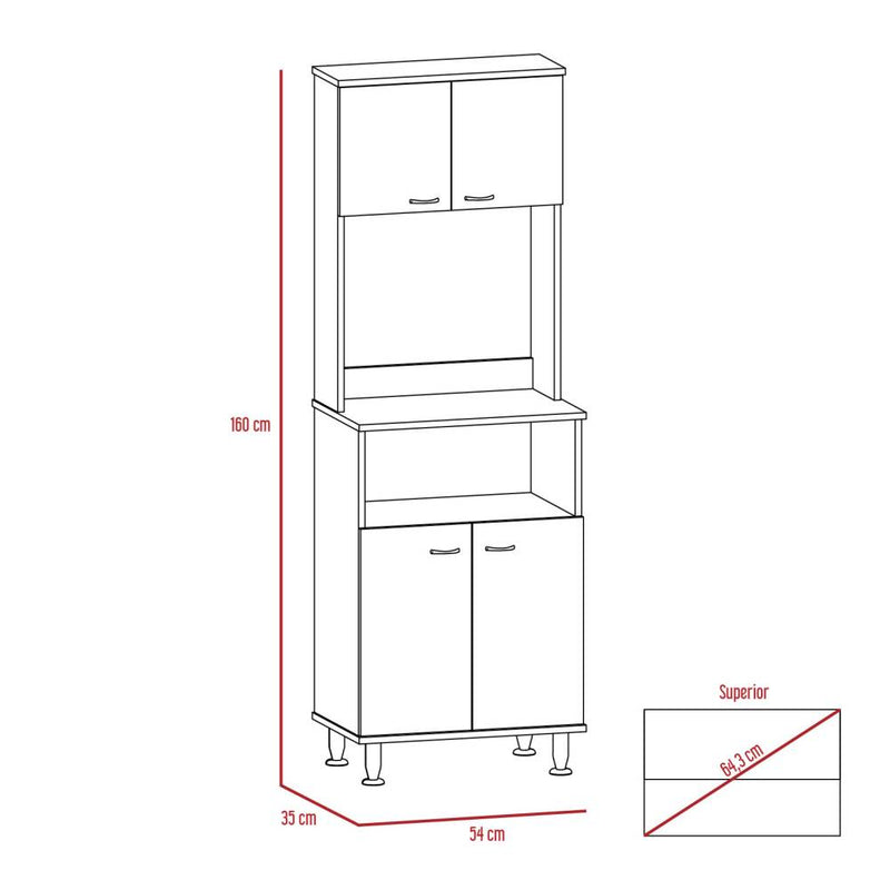 Mueble Microondas Fénix Rovere y Blanco 54 cm con Cuatro Puertas y Entrepaño