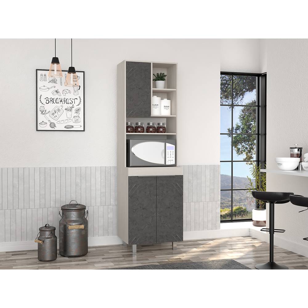 Mueble Microondas Nara Niebla y Onix 60 cm con Tres Puertas - Muebles Organizadores | Bylmo