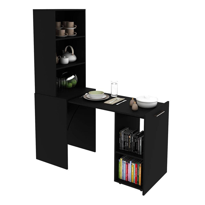 Mueble auxiliar cocina, 1 armario y 1 cajón color roble y negro 123x85x40cm