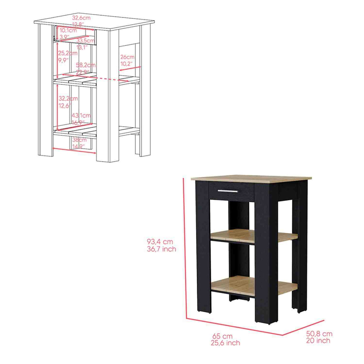 Mueble Auxiliar de Cocina 23 Cala Wengue 65 cm con Un Cajón y Dos Entrepaños - Barras y Muebles Auxiliares | Bylmo