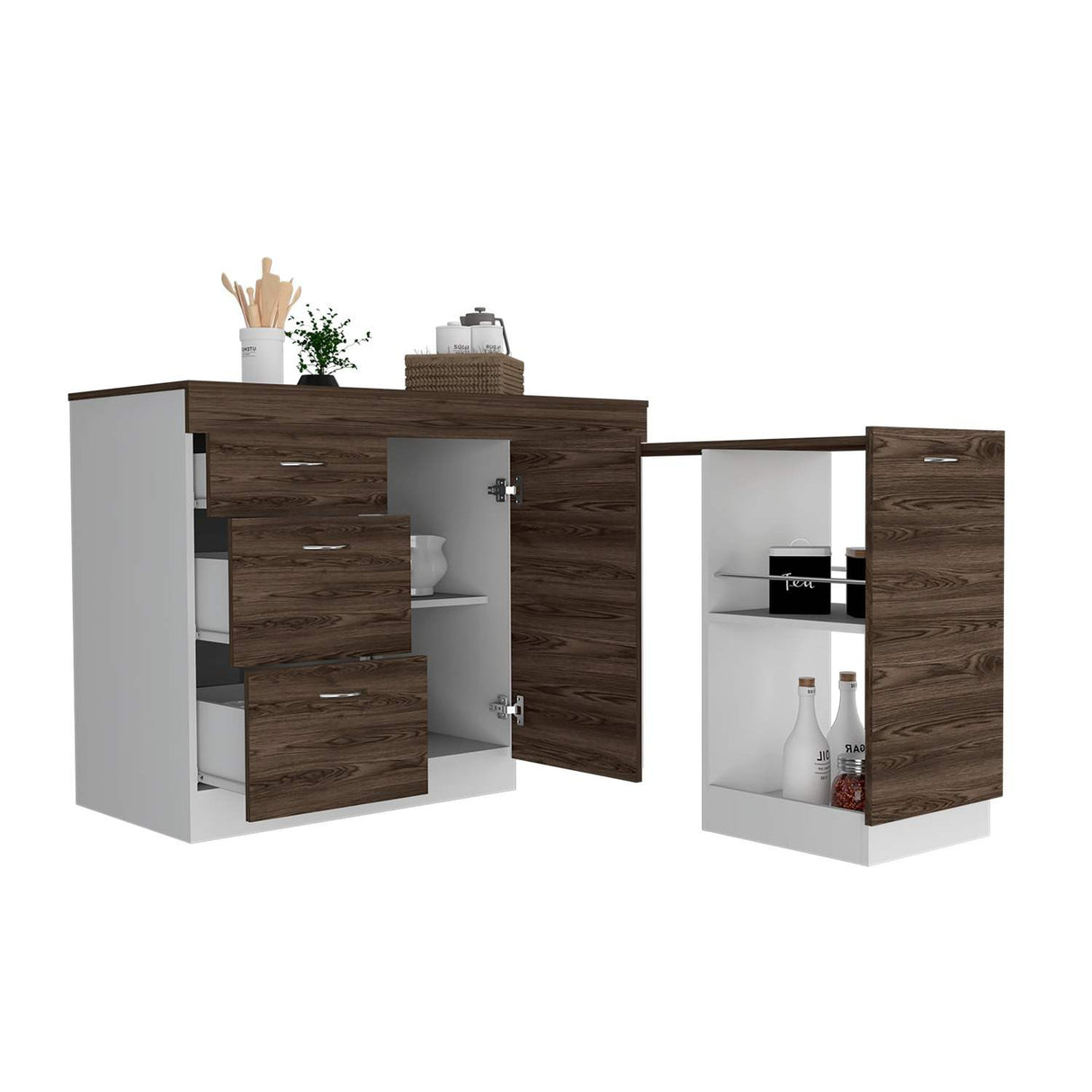Mueble Auxiliar de Cocina Grecia Coñac 116 cm con Tres Cajones, un Cajón Grande y un Cajón Móvil - Barras y Muebles Auxiliares | Bylmo