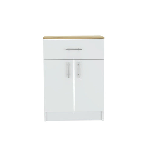 Mueble Auxiliar de Cocina Monarca Blanco 85 cm x 60 cm con 2 Puertas y 1 Cajón, Superficie Superior Color Duna
