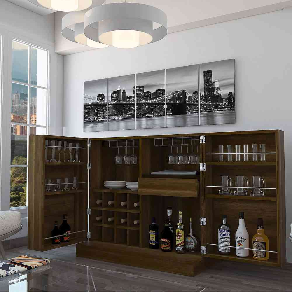 Bar Sintra Caramelo 102x94.8cm con Un Cajón y con Doce Portabotellas - Bares | Bylmo