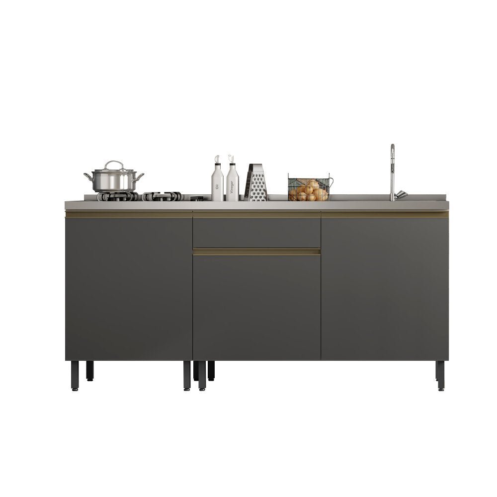 Mueble Inferior Santiago Grafito 180 cm Derecha con Mesón - Cocinas | Bylmo