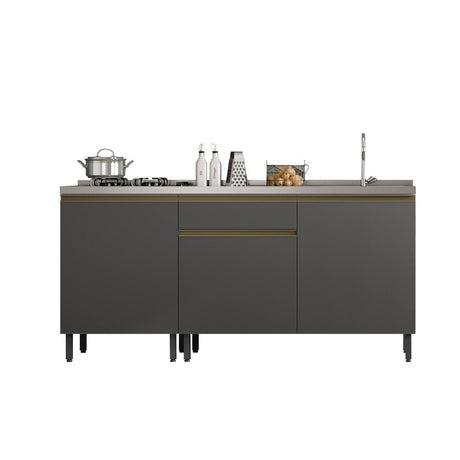 Mueble Inferior Santiago Grafito 180 cm Derecha con Mesón - Cocinas | Bylmo