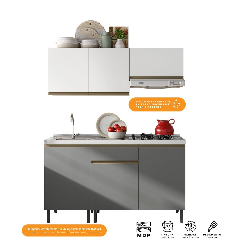 Mueble Inferior Santiago Grafito 150 cm Izquierda con Mesón - Cocinas | Bylmo
