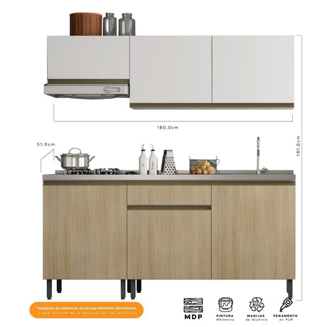 Mueble Inferior Santiago Macadamia 180 cm Derecha con Mesón - Cocinas | Bylmo