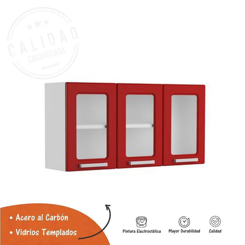 Mueble Superior con Tres Puertas Blanco y Rojo 105 cm