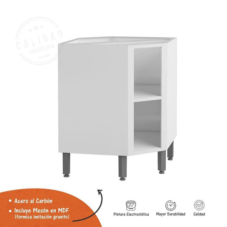 Mueble Inferior Blanco 68x89cm con Mesón de Madera y sin Pozuelo - Cocinas | Bylmo