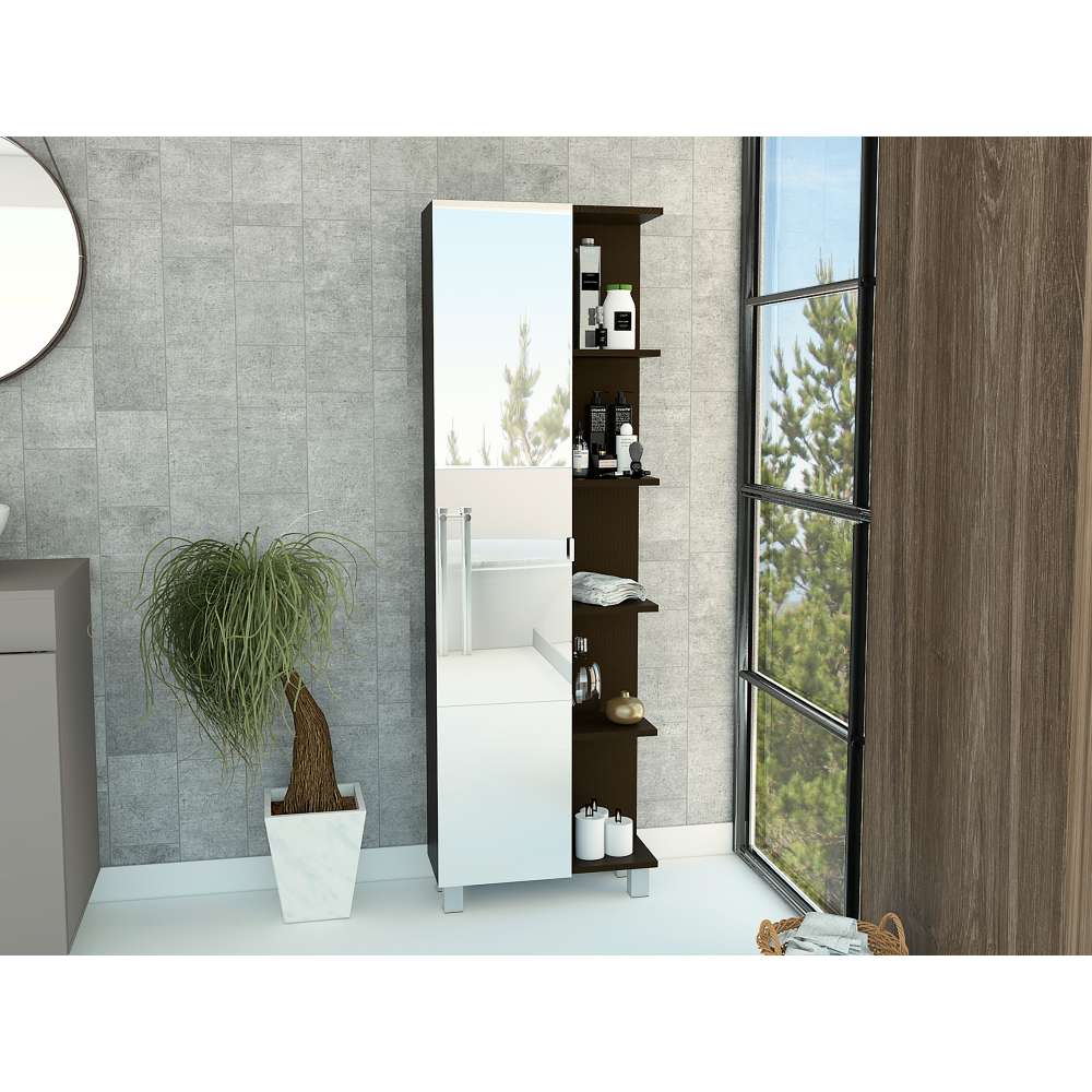 Mueble para Baño Esquinero Urano Wengue 52.2x158cm sin Cajones y con Cuatro Entrepaños - Gabinetes | Bylmo