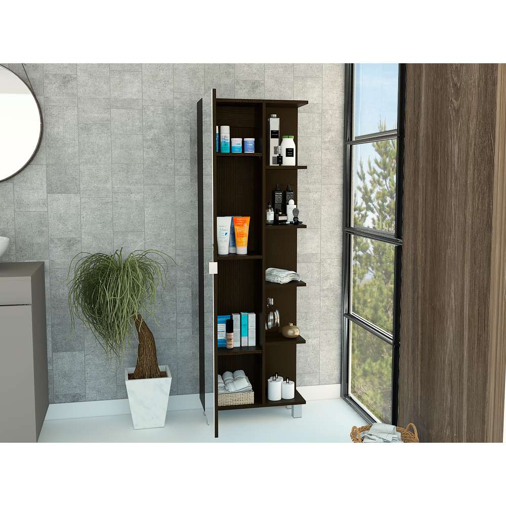 Mueble para Baño Esquinero Urano Wengue 52.2x158cm sin Cajones y con Cuatro Entrepaños - Gabinetes | Bylmo