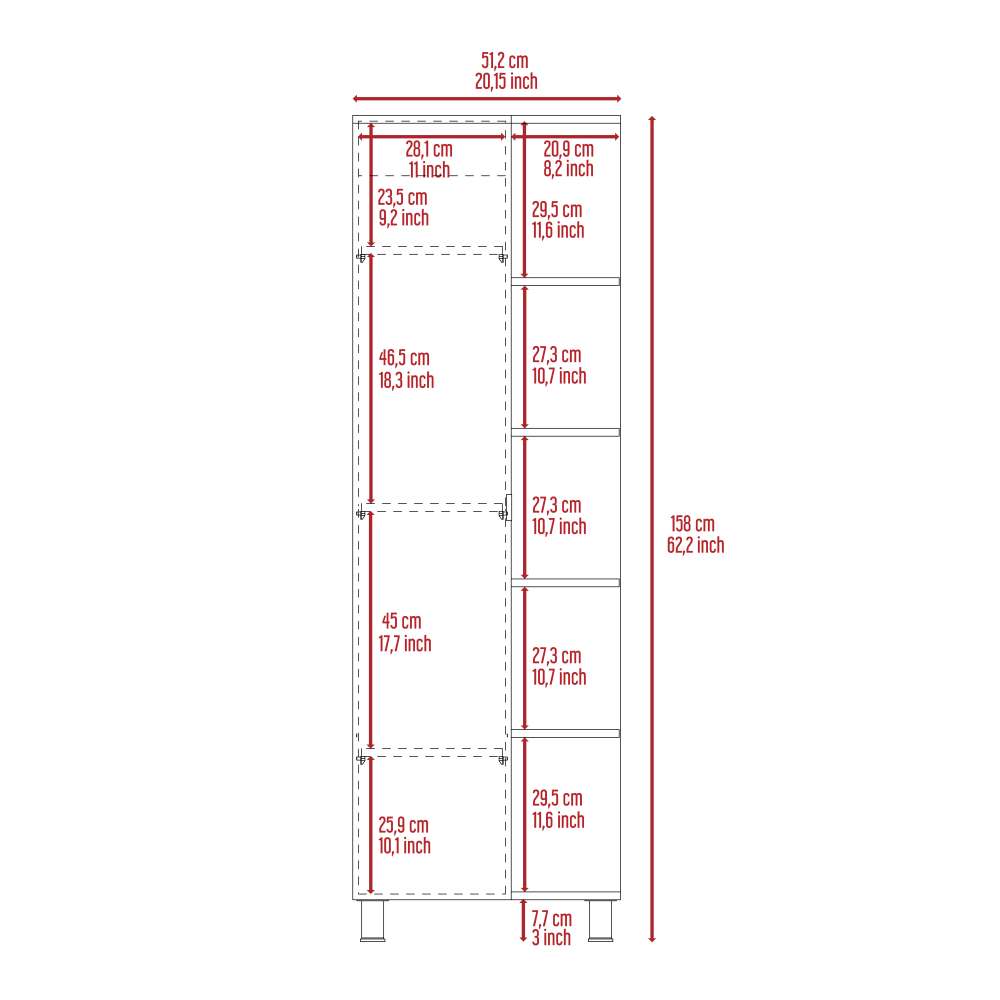 Mueble para Baño Esquinero Urano Wengue 52.2x158cm sin Cajones y con Cuatro Entrepaños - Gabinetes | Bylmo