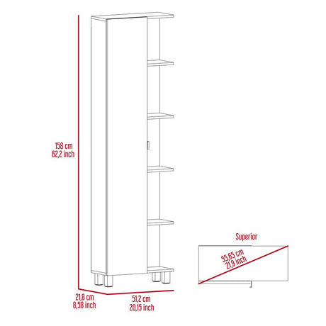 Mueble para Baño Esquinero Urano Plus Blanco 51.2x158cm sin Cajones y con Cuatro Entrepaños - Gabinetes | Bylmo
