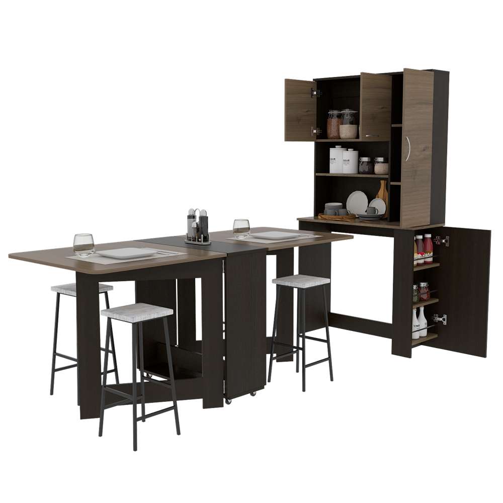 Mueble Transformable Optimus Cafe Expreso y Wengue 90 cm con Tres Puertas sin Sillas - Muebles Organizadores | Bylmo