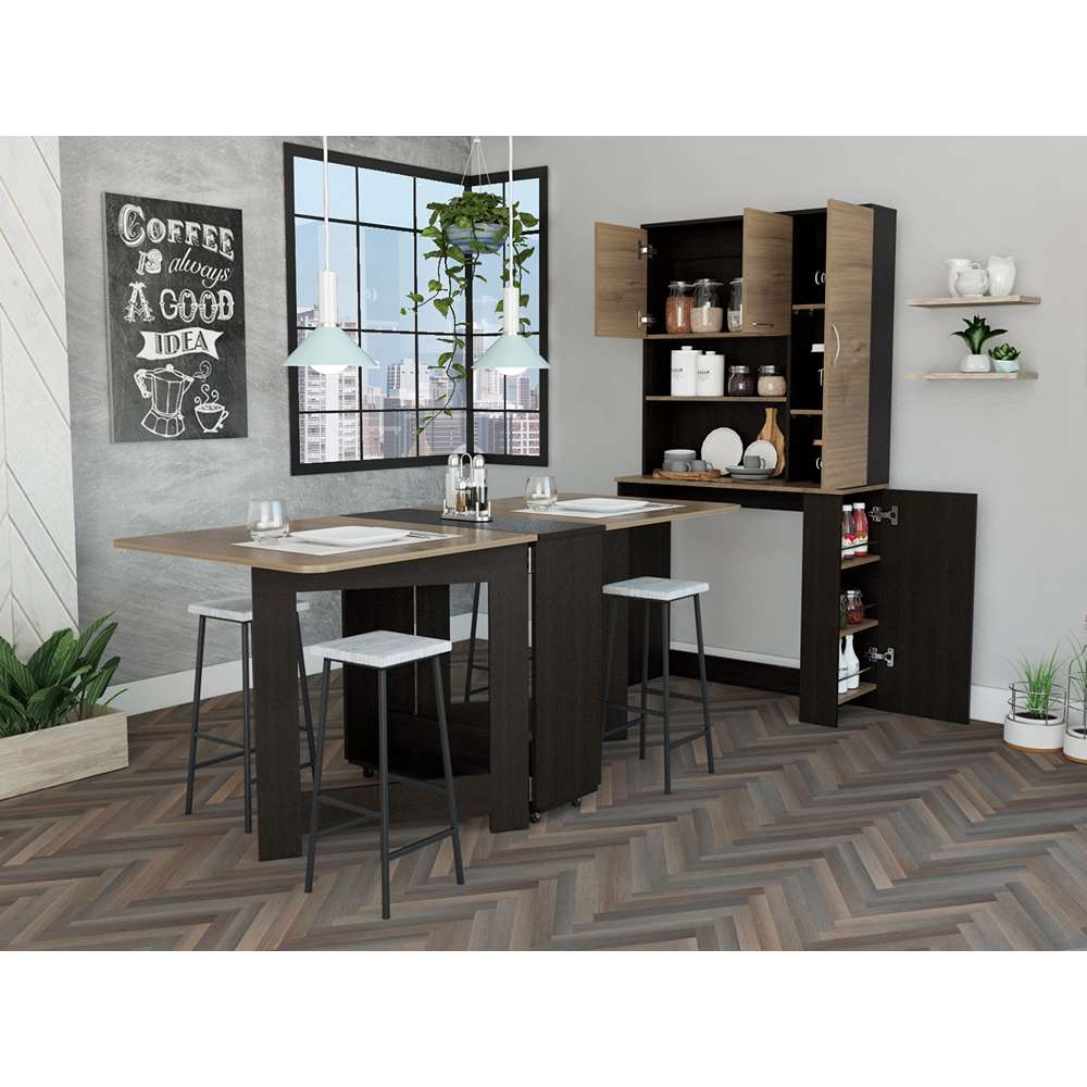 Mueble Transformable Optimus Cafe Expreso y Wengue 90 cm con Tres Puertas sin Sillas - Muebles Organizadores | Bylmo