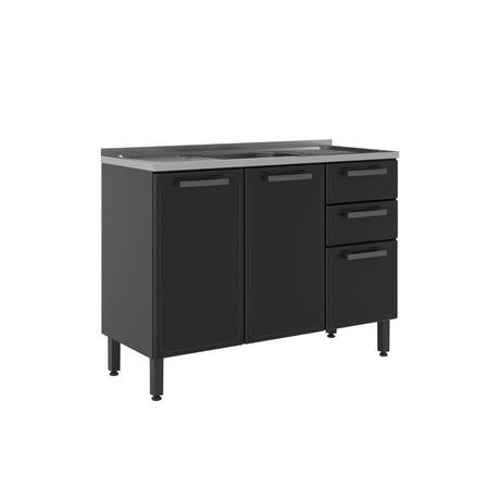 Mueble Inferior Baqui con Lavaplatos Central, Dos Puertas y Tres Cajones Gris 120 cm - Muebles Inferiores | Bylmo