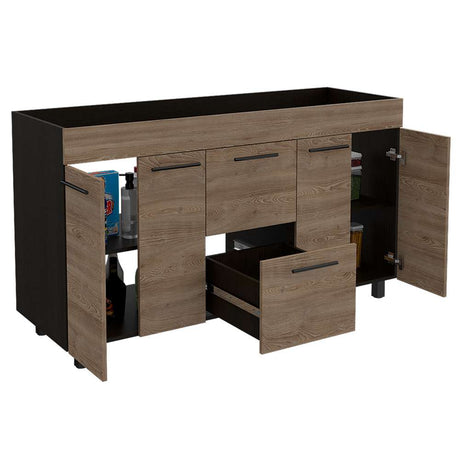 Mueble Inferior con Cuatro Puertas y Dos Cajones Luna Miel y Wengue 150 cm - Cocinas | Bylmo