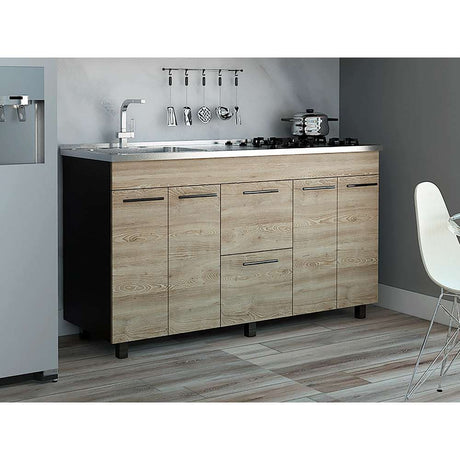 Mueble Inferior con Cuatro Puertas y Dos Cajones Luna Miel y Wengue 150 cm - Cocinas | Bylmo