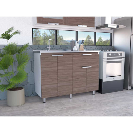 Mueble Inferior Izquierda Fendi Castaño 120 cm con Mesón - Cocinas | Bylmo