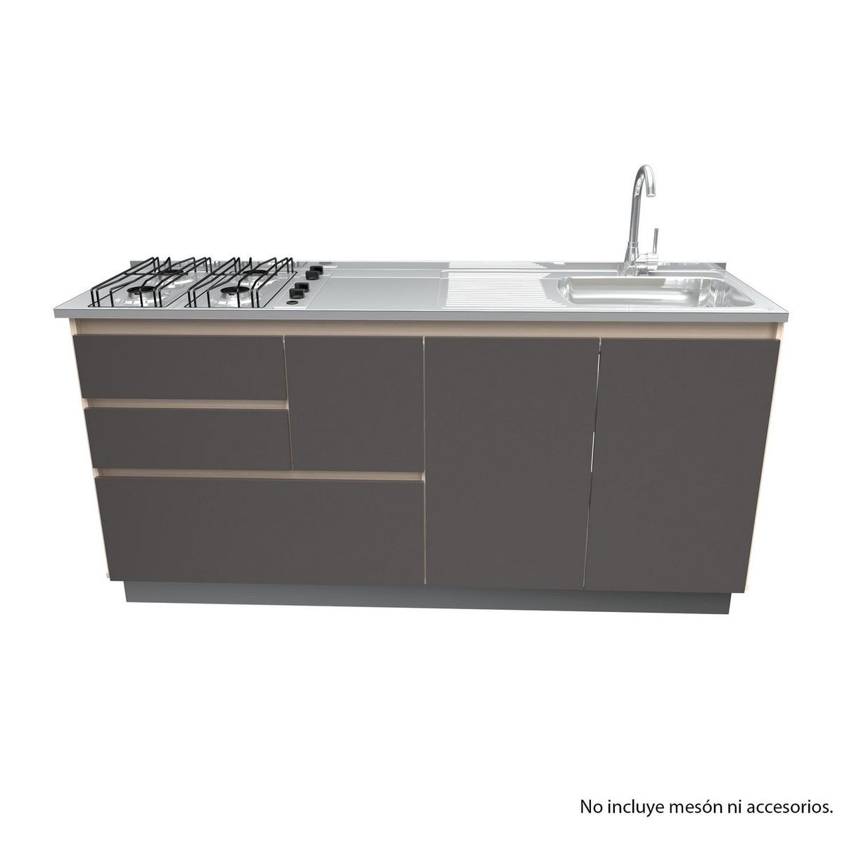 Mueble Inferior Ferno sin Mesón Arena y Plomo 179 cm con Dos Puertas y Tres Cajones - Muebles Inferiores | Bylmo