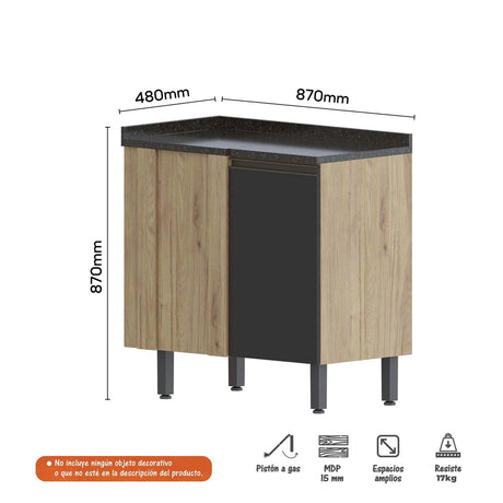 Mueble Inferior Madera 87x87cm con Mesón de Madera y sin Pozuelo - Muebles Inferiores | Bylmo