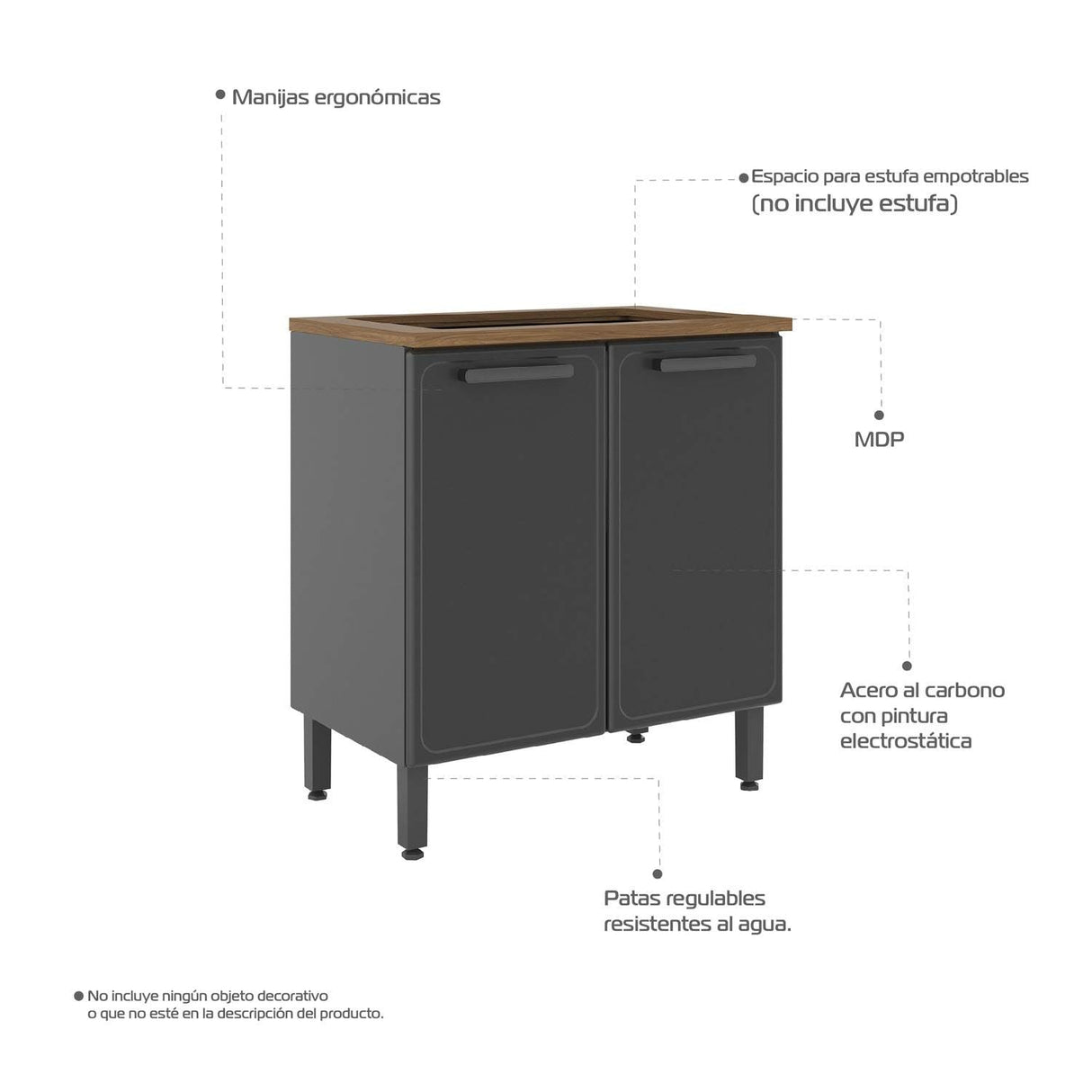 Mueble Inferior Maqui sin Mesón con Dos Puertas Gris 80 cm - Muebles Inferiores | Bylmo