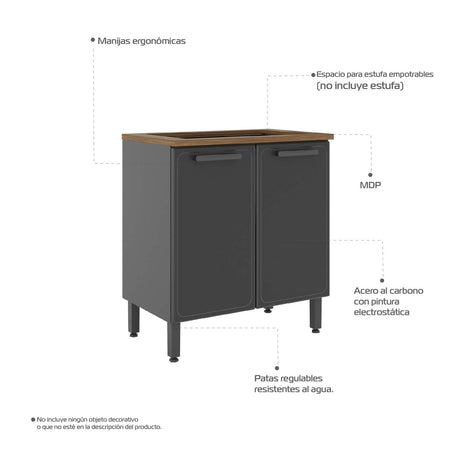 Mueble Inferior Maqui sin Mesón con Dos Puertas Gris 80 cm - Muebles Inferiores | Bylmo