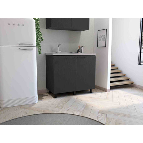 Mueble Inferior Napoles con Patas Metálicas sin Lavaplatos Wengue 100 cm Mesón Izquierdo - Muebles Inferiores | Bylmo