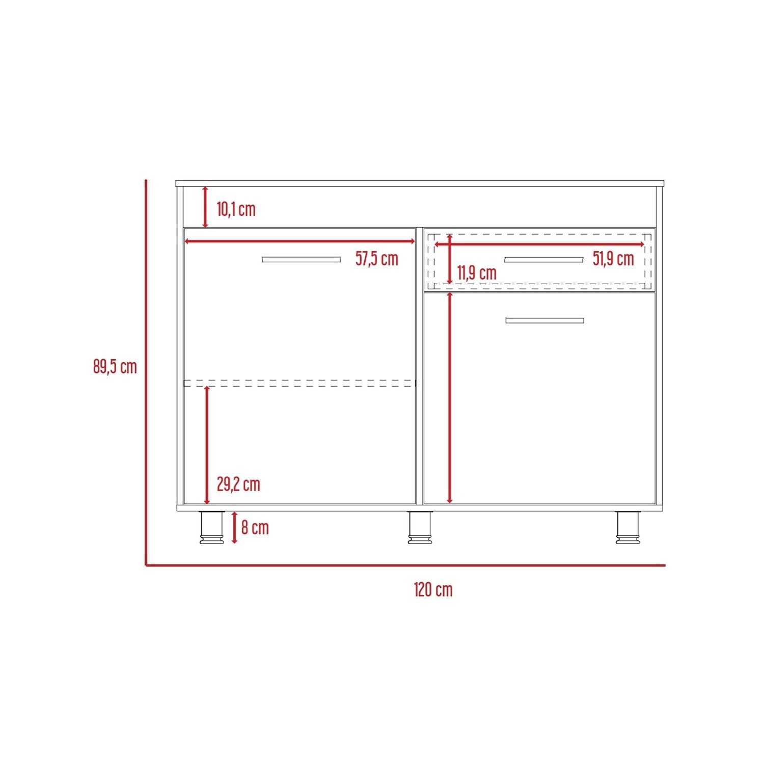 Mueble Inferior Orion con Un Cajón y Almacenamiento Duna 120 cm Sin Meson, Sin Horno - Muebles Inferiores | Bylmo