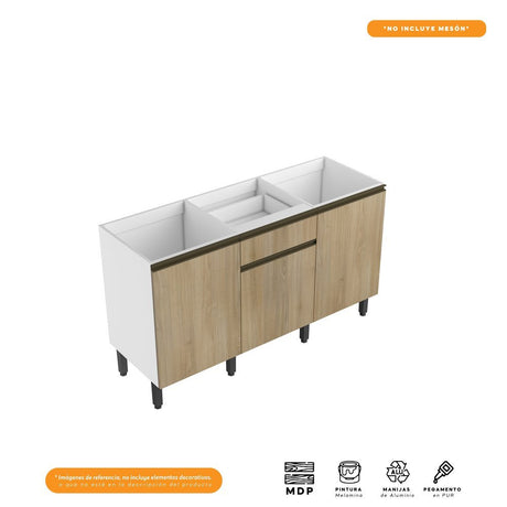 Mueble Inferior Santiago Macadamia 150 cm sin Mesón - Cocinas | Bylmo
