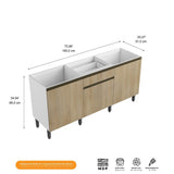 Mueble Inferior Santiago Macadamia 180 cm sin Mesón - Cocinas | Bylmo