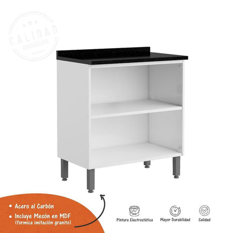 Mueble Inferior Blanco 80x89cm con Mesón de Madera y sin Pozuelo - Cocinas | Bylmo