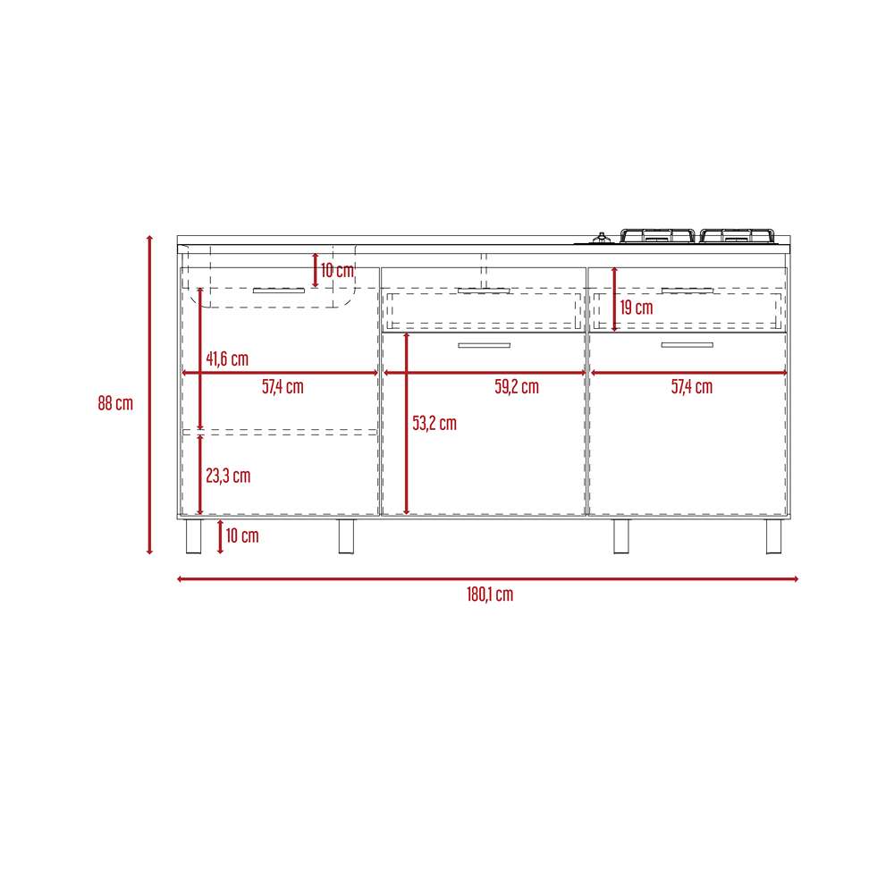 Mueble Inferior Gante Rovere 180x51.3cm con Mesón de Acero Inoxidable y con Pozuelo Lado Izquierdo - Muebles Inferiores | Bylmo