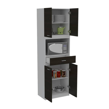 Mueble Microondas Bau Wengue y Blanco 62 cm con Cuatro Puertas y Un Cajón - Muebles Organizadores | Bylmo