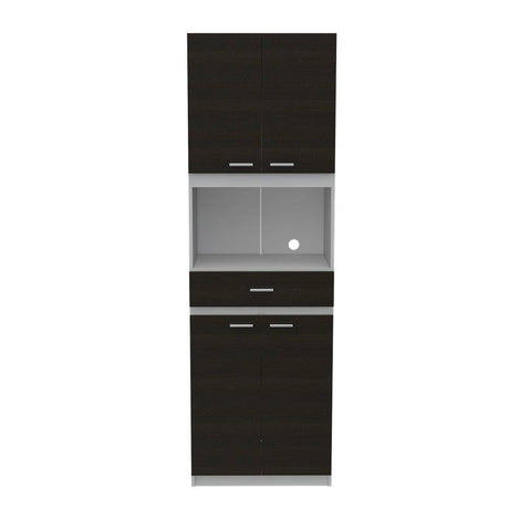 Mueble Microondas Bau Wengue y Blanco 62 cm con Cuatro Puertas y Un Cajón - Muebles Organizadores | Bylmo