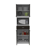 Mueble Microondas Bau Wengue y Blanco 62 cm con Cuatro Puertas y Un Cajón - Muebles Organizadores | Bylmo