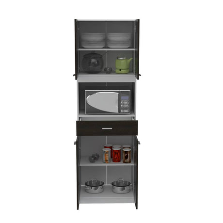 Mueble Microondas Bau Wengue y Blanco 62 cm con Cuatro Puertas y Un Cajón - Muebles Organizadores | Bylmo