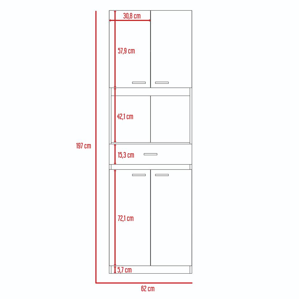 Mueble Microondas Bau Wengue y Blanco 62 cm con Cuatro Puertas y Un Cajón - Muebles Organizadores | Bylmo