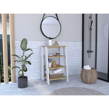 Mueble Auxiliar St Lucia Duna y Blanco 44 cm con Cuatro Cajones y Entrepaños - Gabinetes | Bylmo