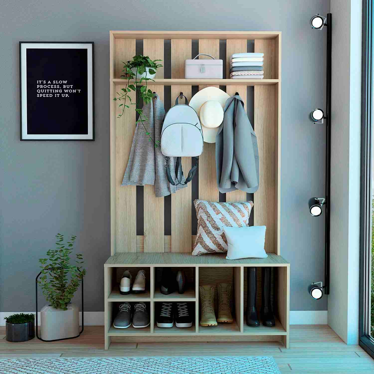 Mueble Recibidor Beijing Rovere 97 cm con Entrepaño, Zapatero y ...