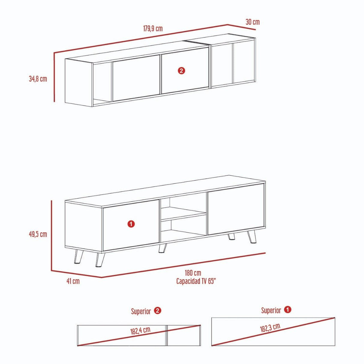 Combo Rack para TV y Mueble Superior Tori Duna y Blanco 180 cm
