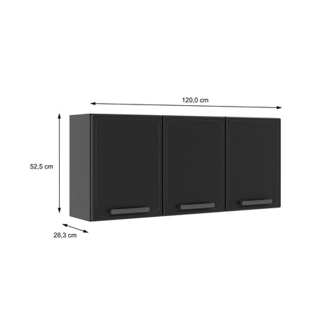 Mueble Superior de Cocina Gris 120x52cm con Dos Entrepaños y con Tres Puertas - Muebles Superiores | Bylmo