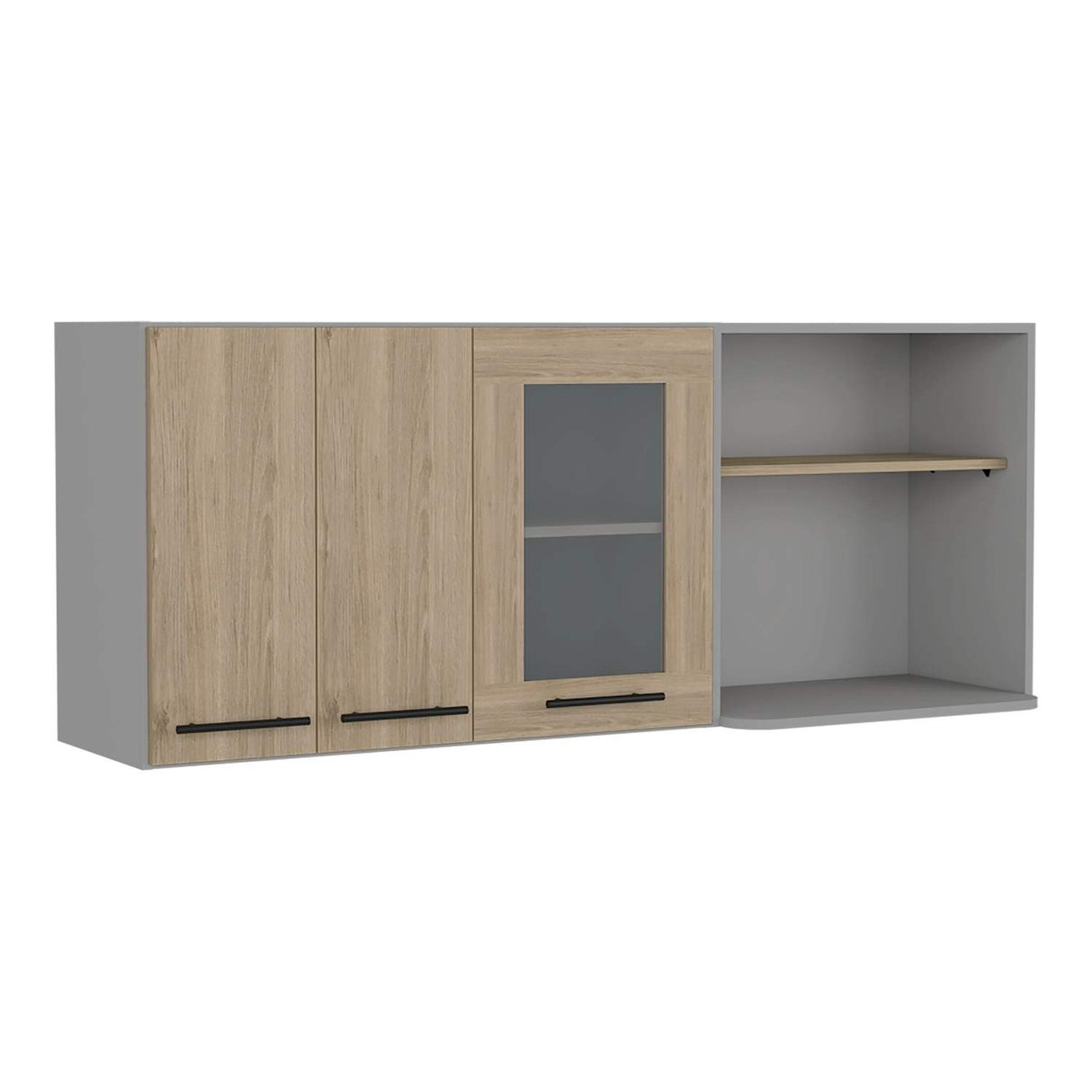Mueble Superior de Cocina Hasselt Gris y Rovere 150x60cm con Tres Puertas con Locero y con Espacio para Microondas - Muebles Superiores | Bylmo