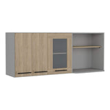 Mueble Superior de Cocina Hasselt Gris y Rovere 150x60cm con Tres Puertas con Locero y con Espacio para Microondas - Muebles Superiores | Bylmo