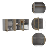 Mueble Superior de Cocina Hasselt Gris y Rovere 150x60cm con Tres Puertas con Locero y con Espacio para Microondas - Muebles Superiores | Bylmo