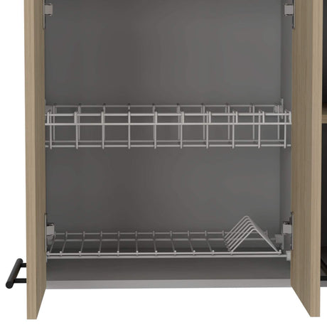 Mueble Superior de Cocina Hasselt Gris y Rovere 150x60cm con Tres Puertas con Locero y con Espacio para Microondas - Muebles Superiores | Bylmo